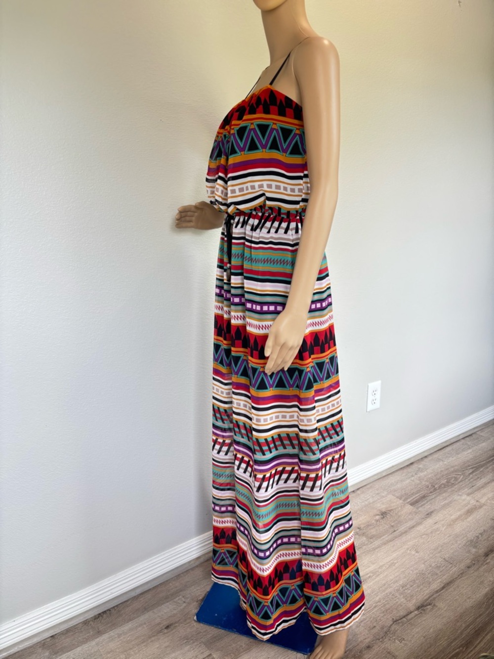 City Triangles Red, Orange, Purple & Teal Geometric Maxi Dress Like New - Picture 4 of 16